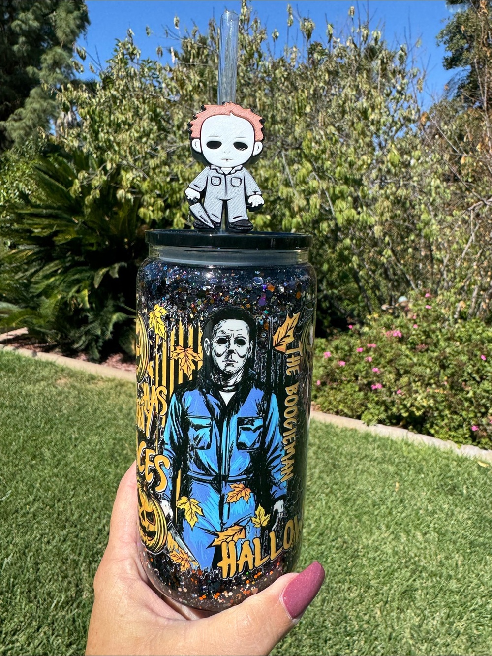 Halloween Michael Myers Snow Globe Tumbler 16oz